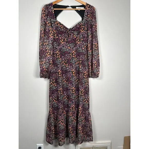 ASOS The Frolic Square Neck Midi Tea Dress With Mesh Sleeves Ditsy Floral Size 6 - Picture 3 of 13